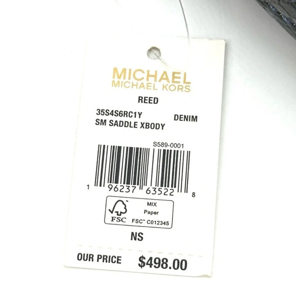 Michael Kors Small Reed Leather Saddle Crossbody Bag Snakeskin Denim - Picture 11 of 11